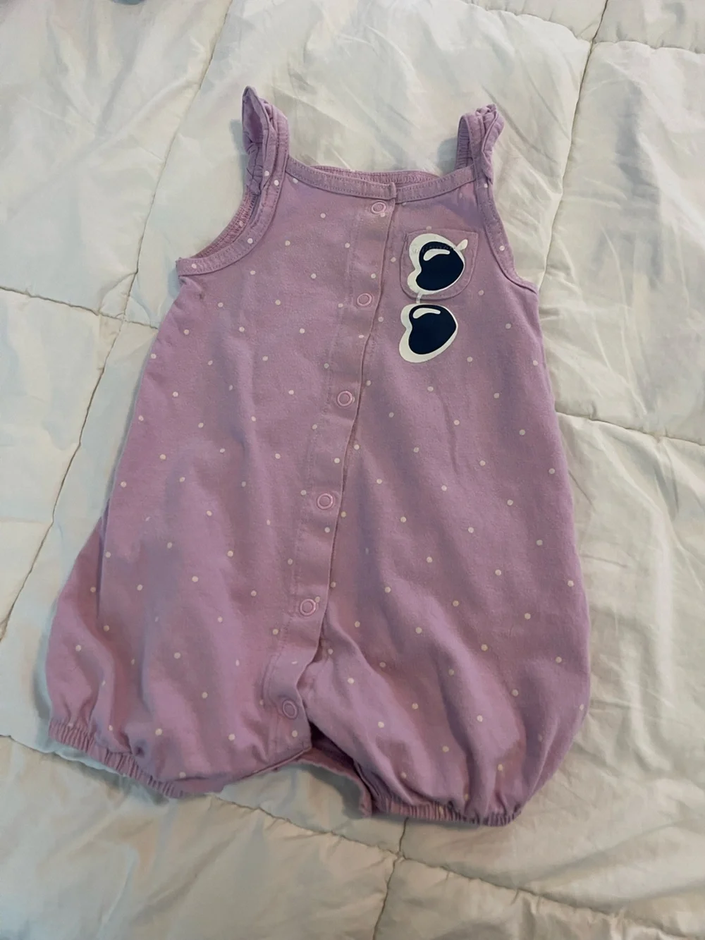 Carters Lilac Polka Dot Baby Sunsuit with Heart Sunglasses Patch